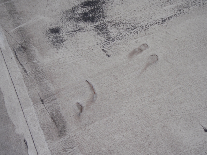 ゴムシート防水層に付いたキズ。数ヶ所ある。