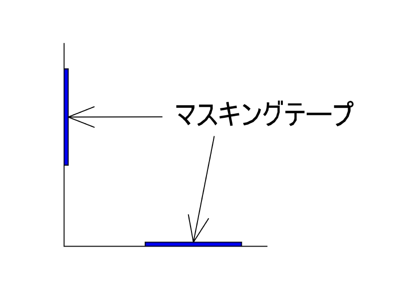 改善例。シーリング材を打ちたい箇所の際まで、マスキングテープを貼り付ける。