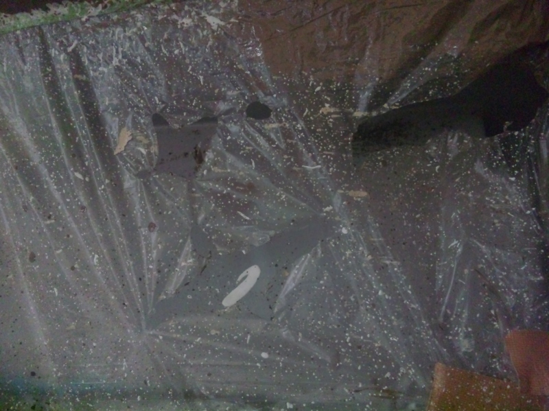 養生用のマスカーに溶かされたようなあとが付いている。